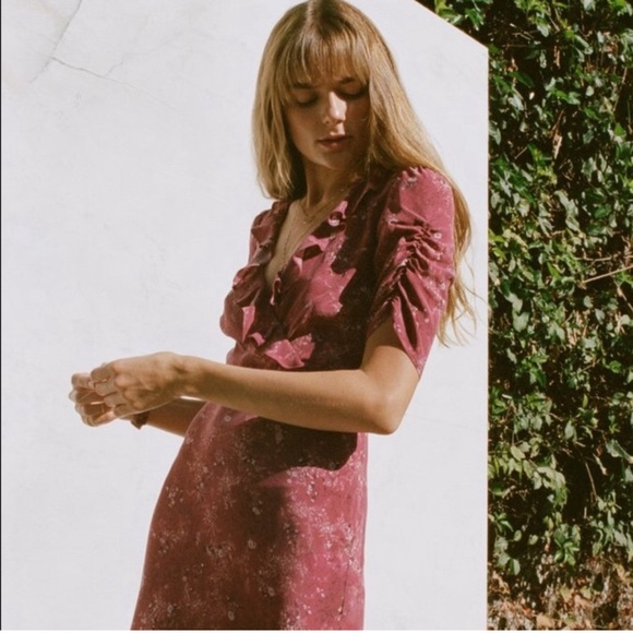 Lily Ashwell Gemma Silk Dress Red Floral Mini Ruffle Made in the USA Juniper XS - Picture 9 of 10